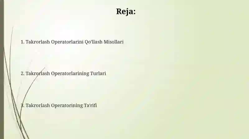 Takrorlash Operatorlari 2