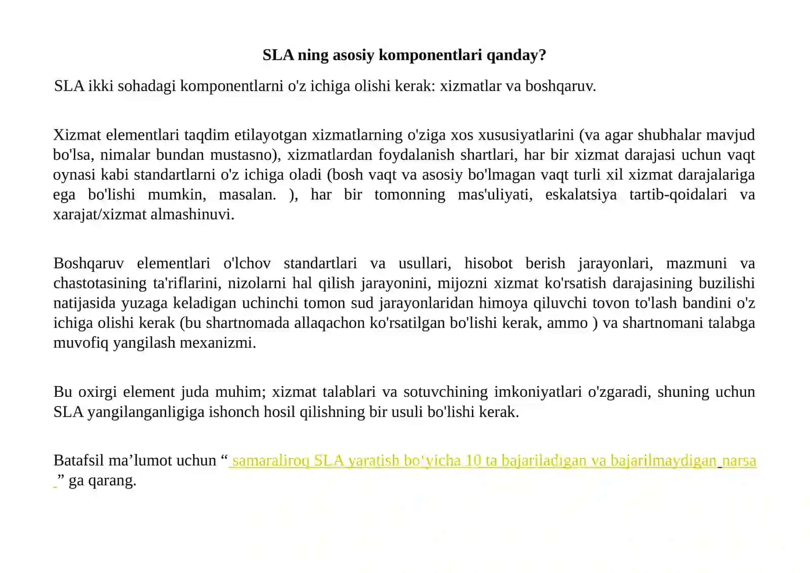 Service Level Agreement (SLA) 2