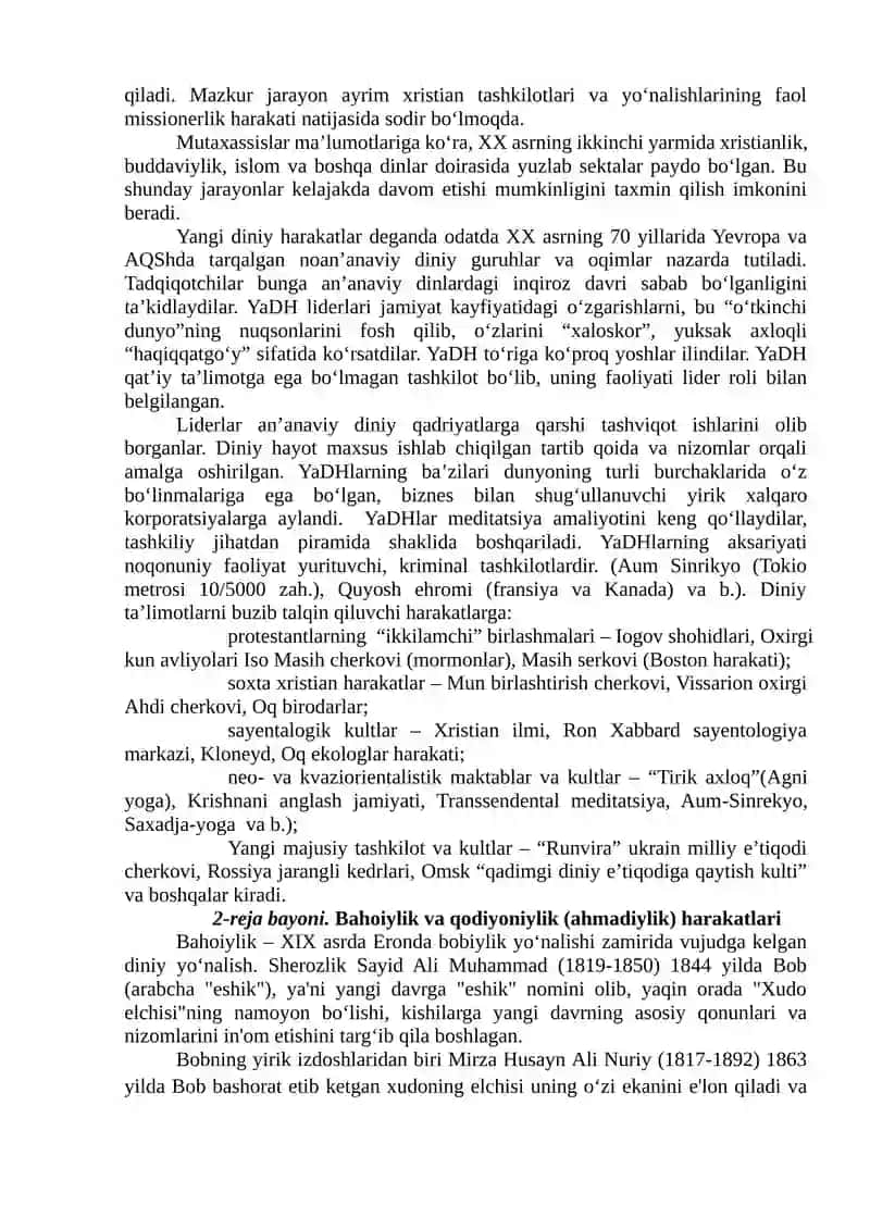 ZAMONAVIY DINIY HARAKATLAR VA OQIMLAR 2