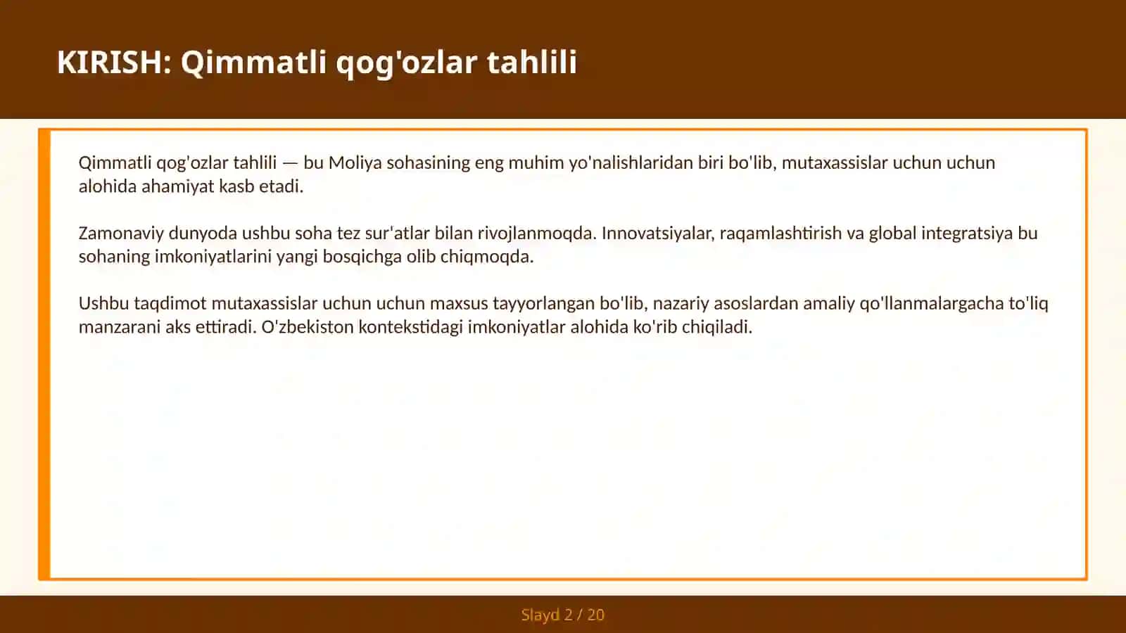 QIMMATLI QOG'OZLAR TAHLILI 2