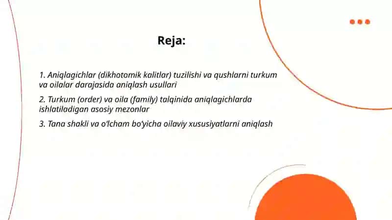 Aniqlagichlar yordamida qushlarni turkum va oilalarini darajalarini aniqlash 2