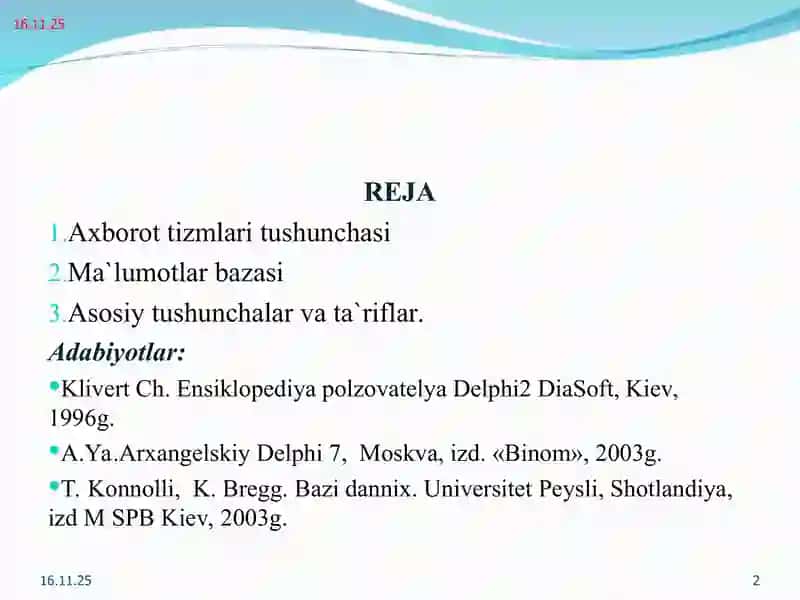 Berilganlar bazasiga kirish 2