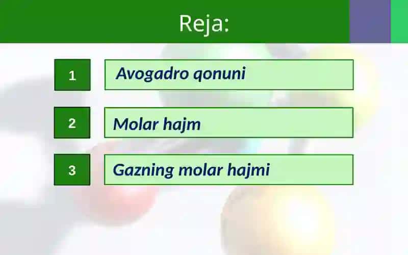 Avogadro Qonuni. Molar Hajm 2