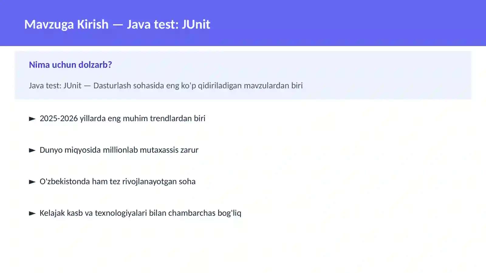Java test: JUnit 2