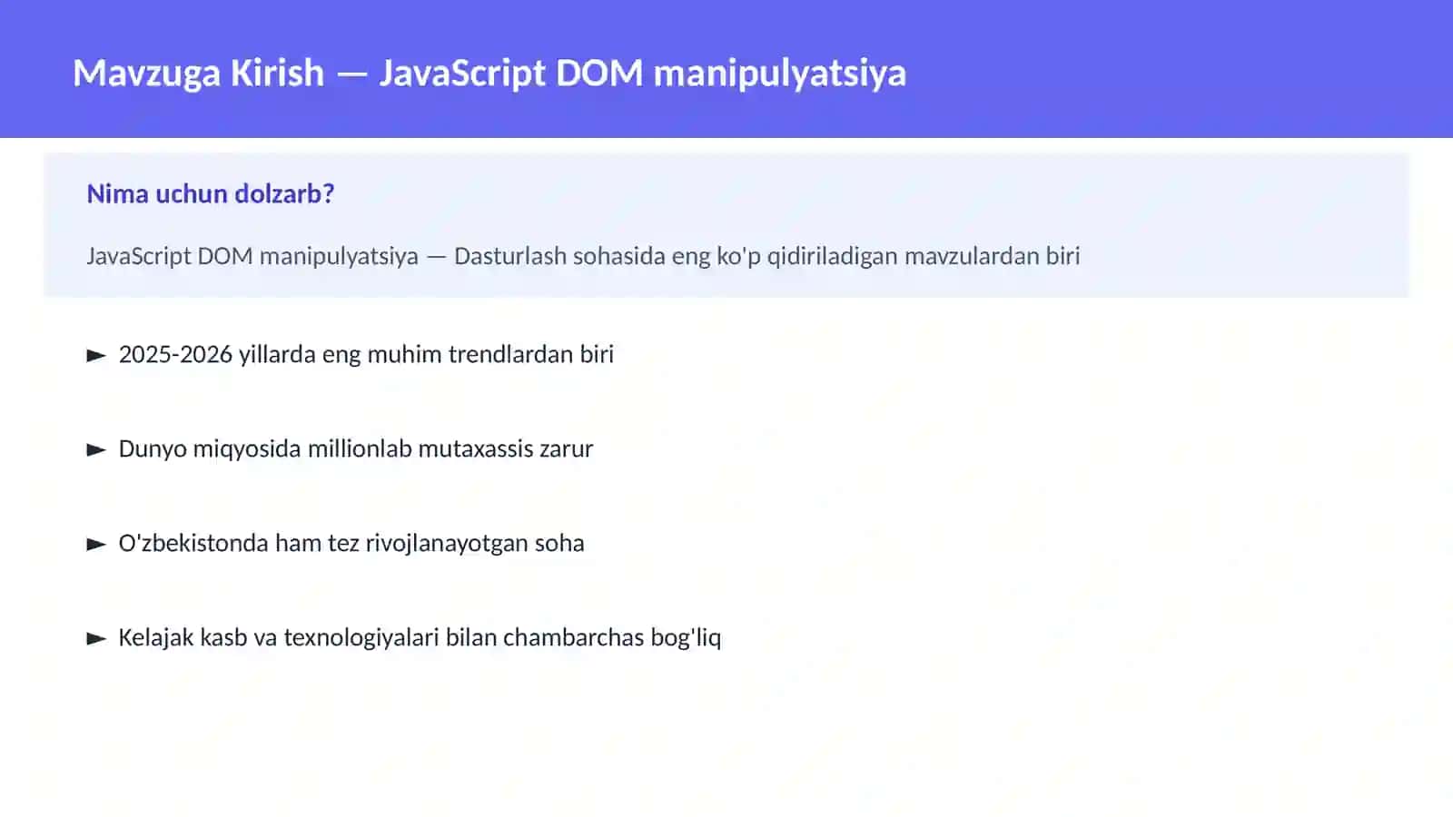 DASTURLASH | JAVASCRIPT VA WEB 2