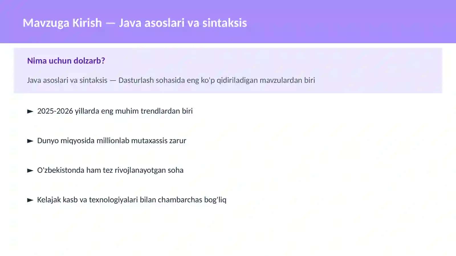 Java asoslari va sintaksis 2