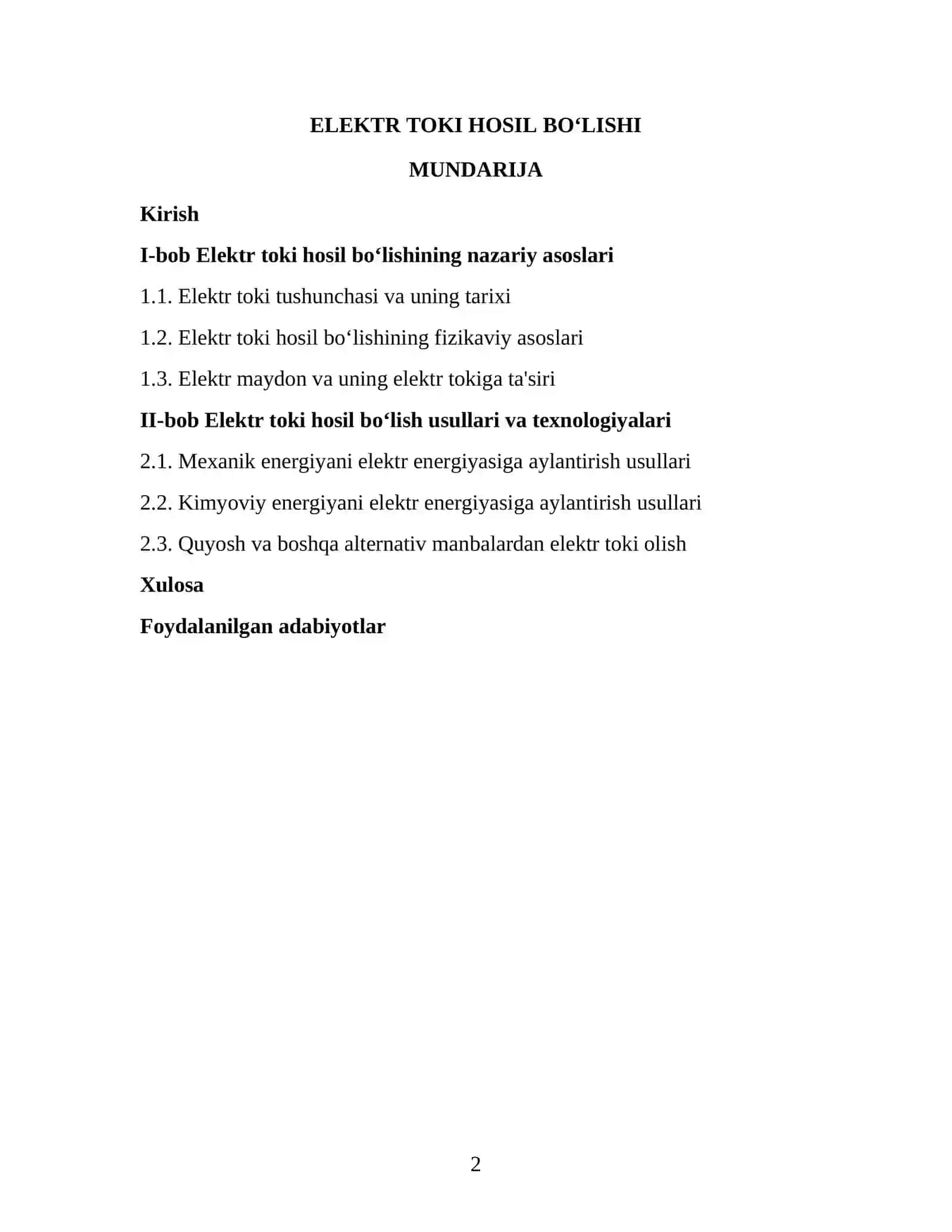 ELEKTR TOKI HOSIL BOʻLISHI 2