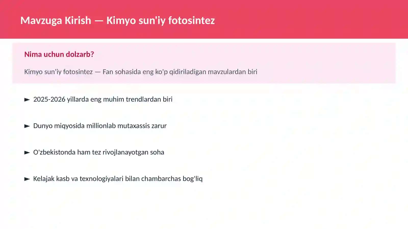 Kimyo sun'iy fotosintez 2