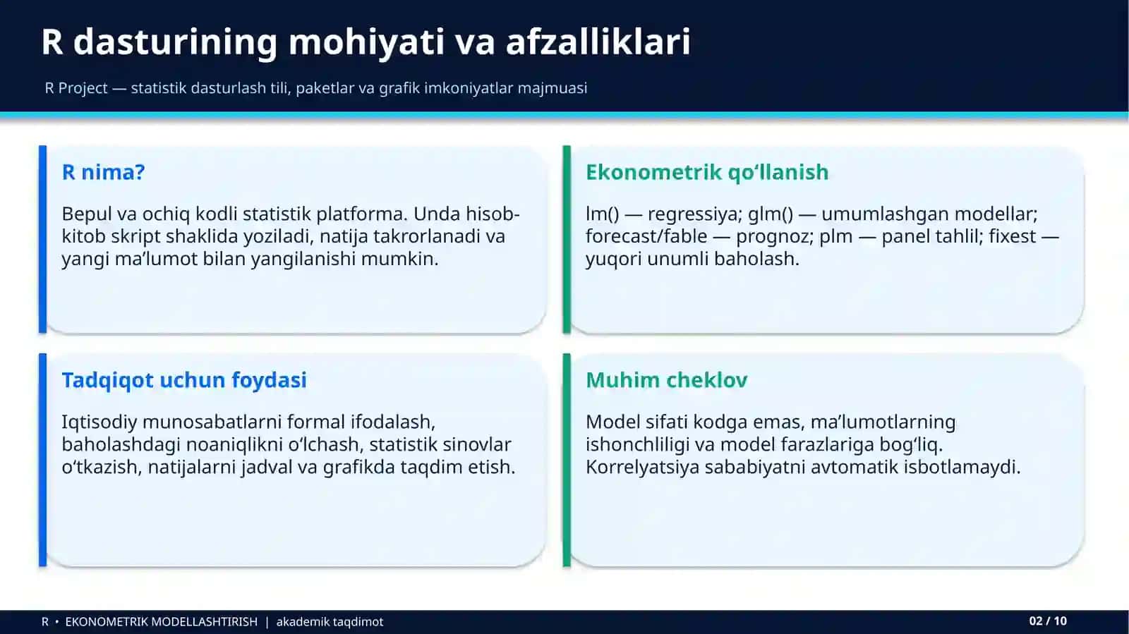 R – EKONOMETRIK MODELLASHTIRISH 2