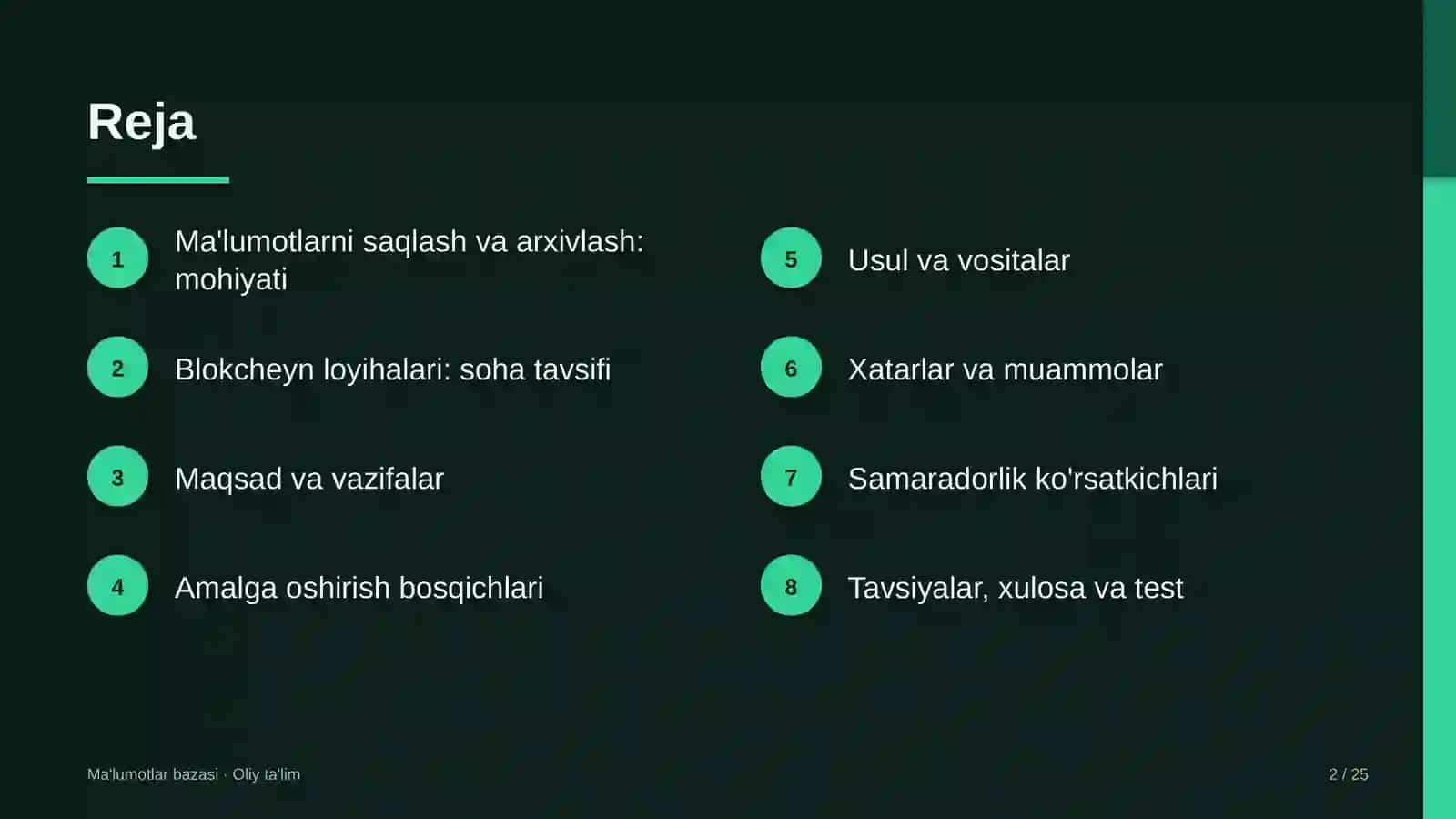 Ma'lumotlar bazasi · Oliy ta'lim 2