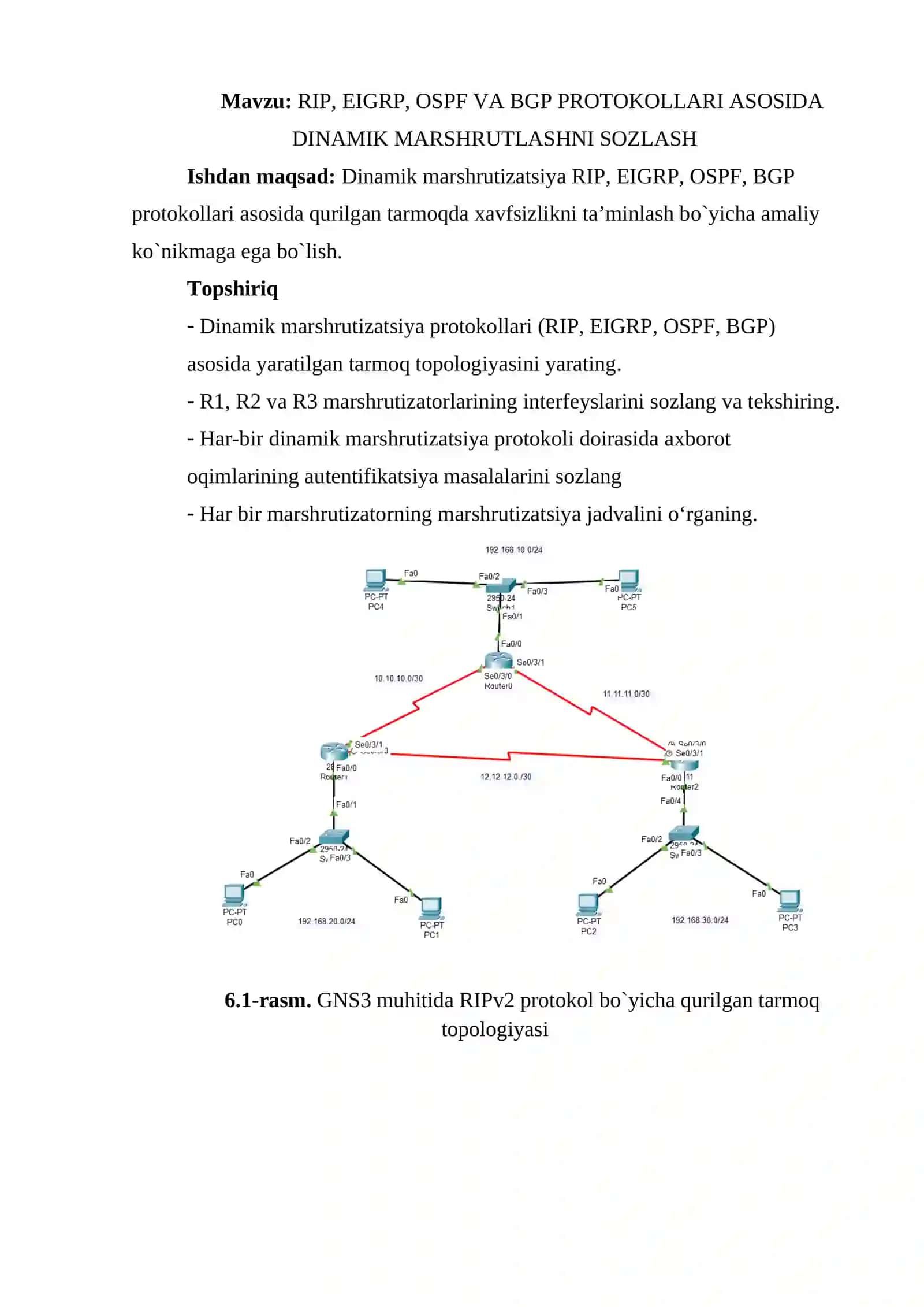 RIP, EIGRP, OSPF VA BGP PROTOKOLLARI ASOSIDA DINAMIK MARSHRUTLASHNI SOZLASH 2