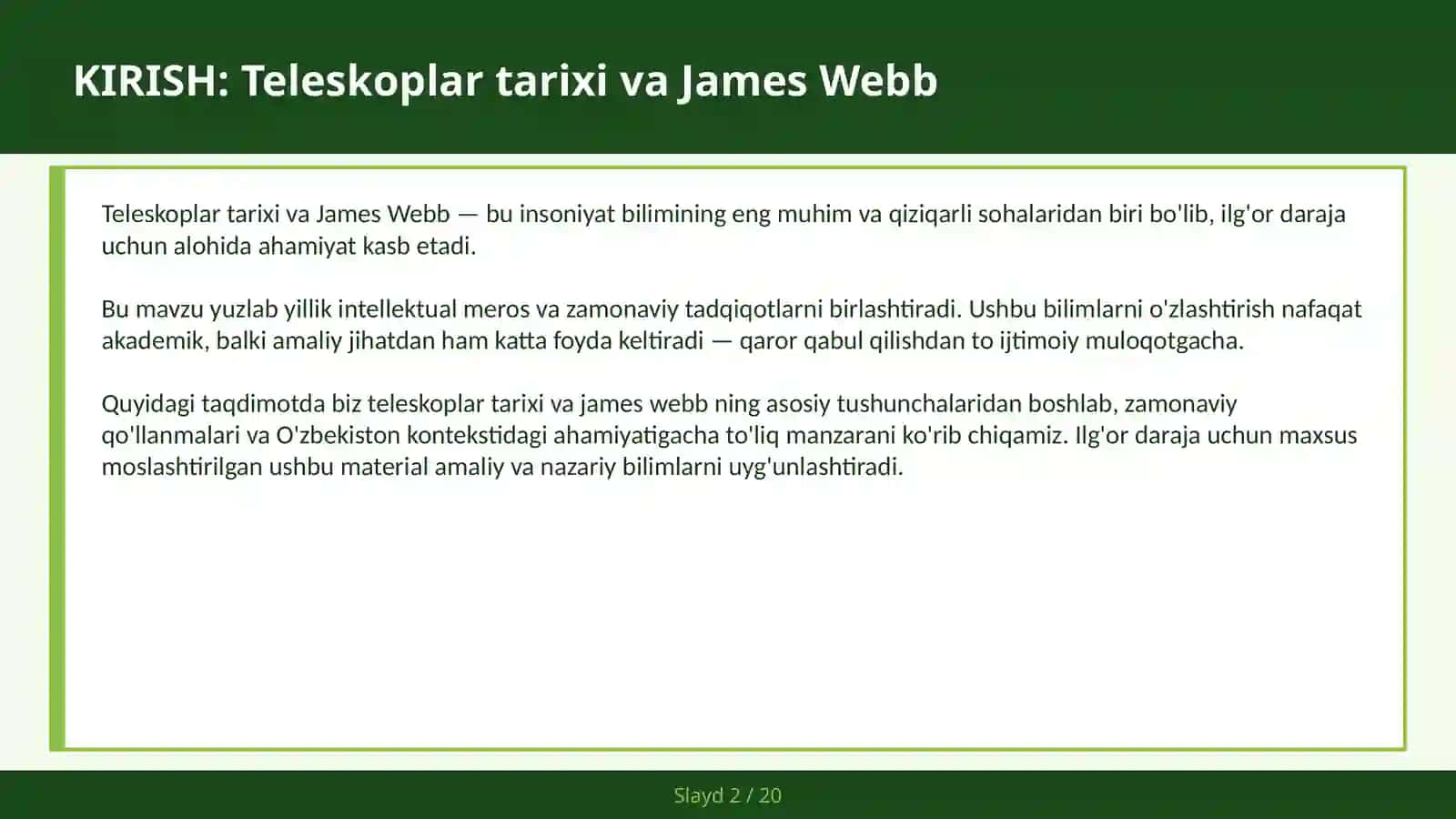 Teleskoplar Tarixi va James Webb 2