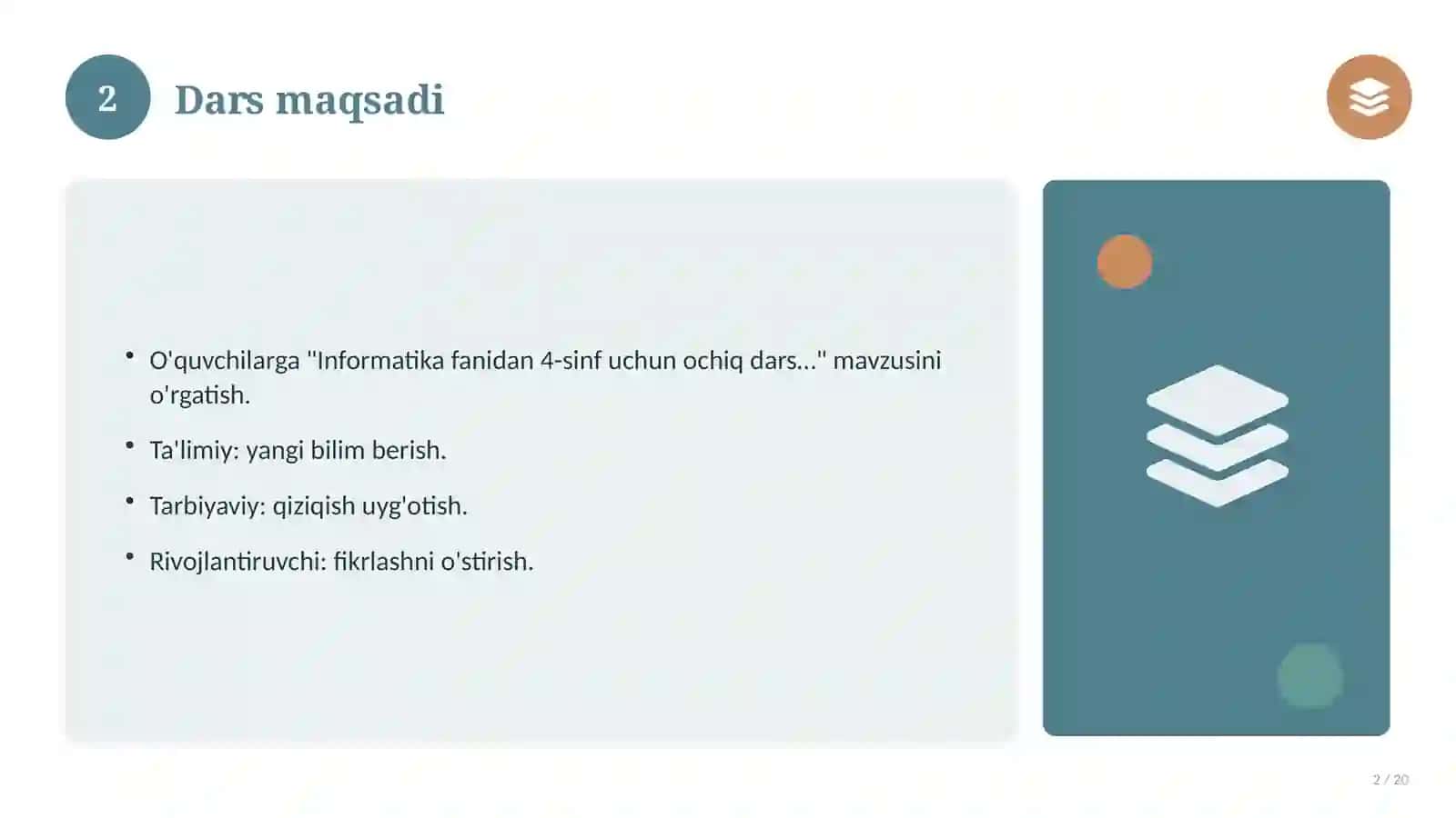 Informatika fanidan 4-sinf uchun ochiq dars ishlanmasi 2