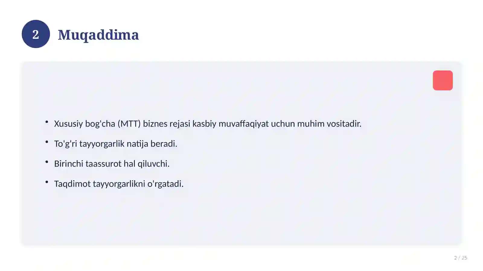 Xususiy bog'cha (MTT) biznes rejasi 2