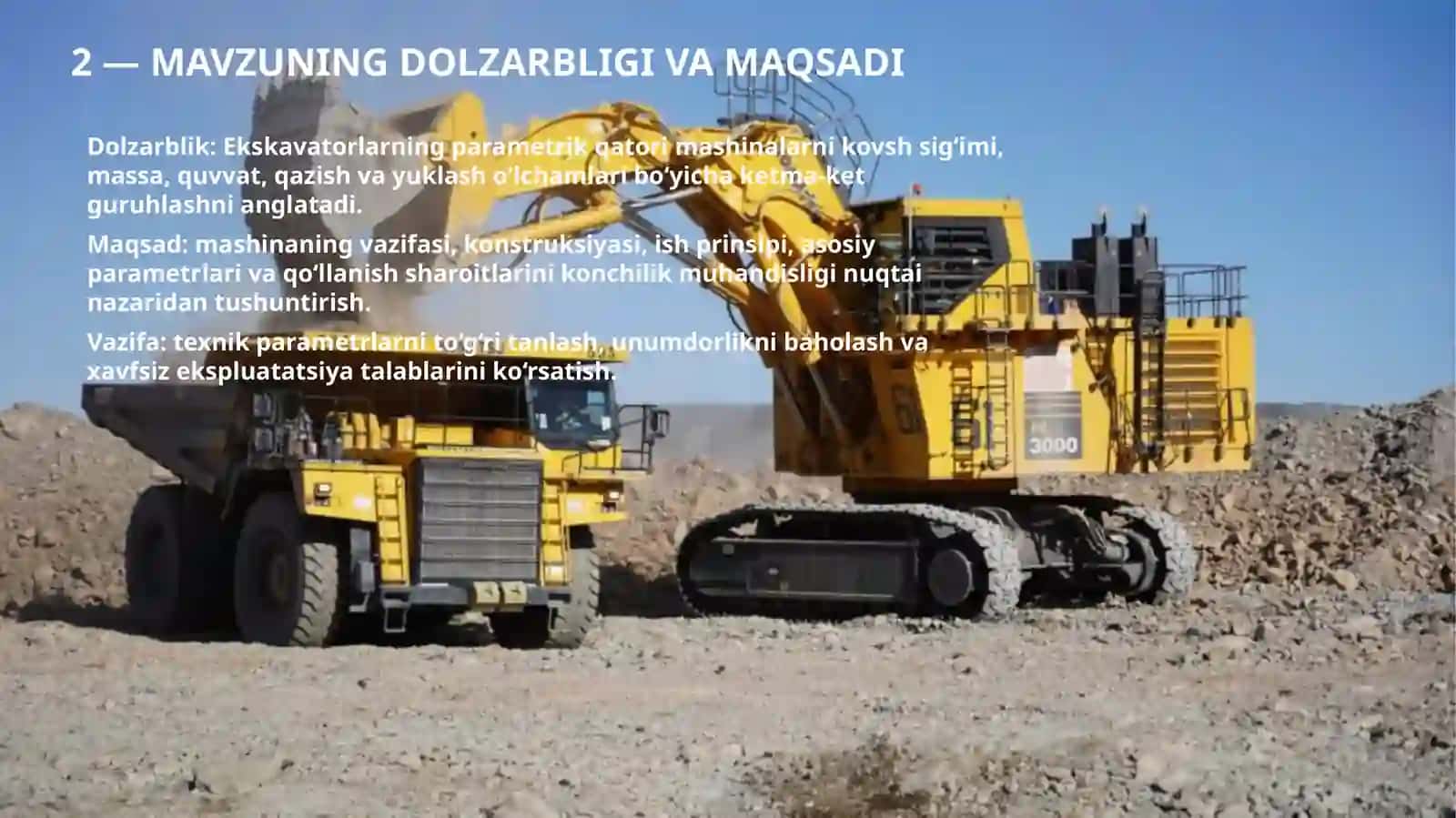 EKSKAVATORLAR PARAMETRIK QATORI VA TIPLARI 2