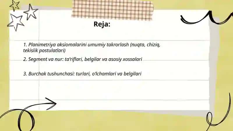 Planimetriya aksiomalarini takrorlash 2