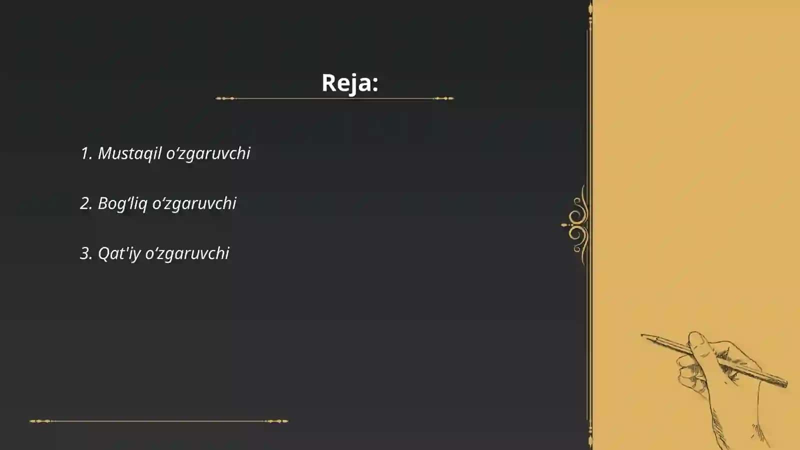 Mustaqil o‘zgaruvchi (Independent Variable) 2