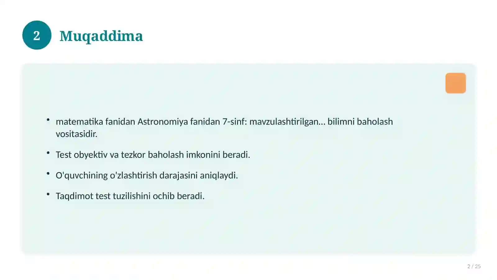 Astronomiya fanidan 7-sinf: mavzulashtirilgan nazorat ishi va tahlil 2