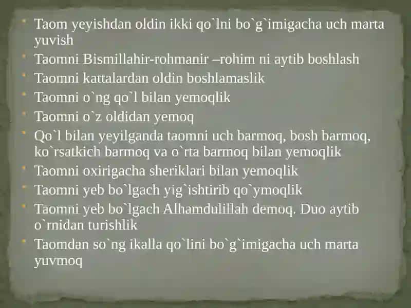 Taomlanish odoblari 2
