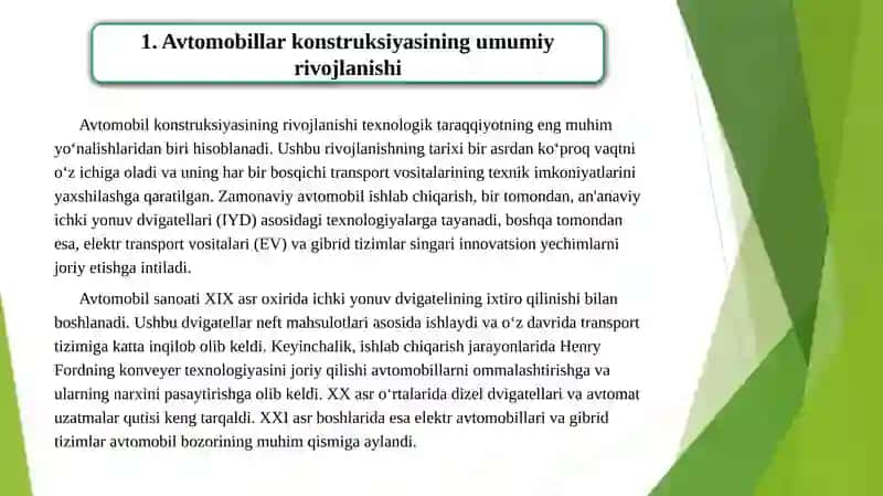 Zаmоnаviy аvtоmоbillаr kоnstruksiyasini tаhlil qilish va  rivojlantirish yo’nalishlari 2