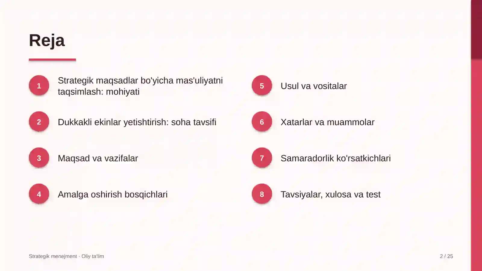 Dukkakli ekinlar yetishtirishda strategik maqsadlar bo'yicha mas'uliyatni taqsimlash 2