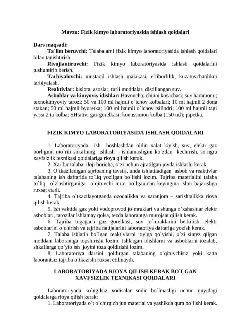 Fizik kimyo laboratoriyasida ishlash qoidalari 2