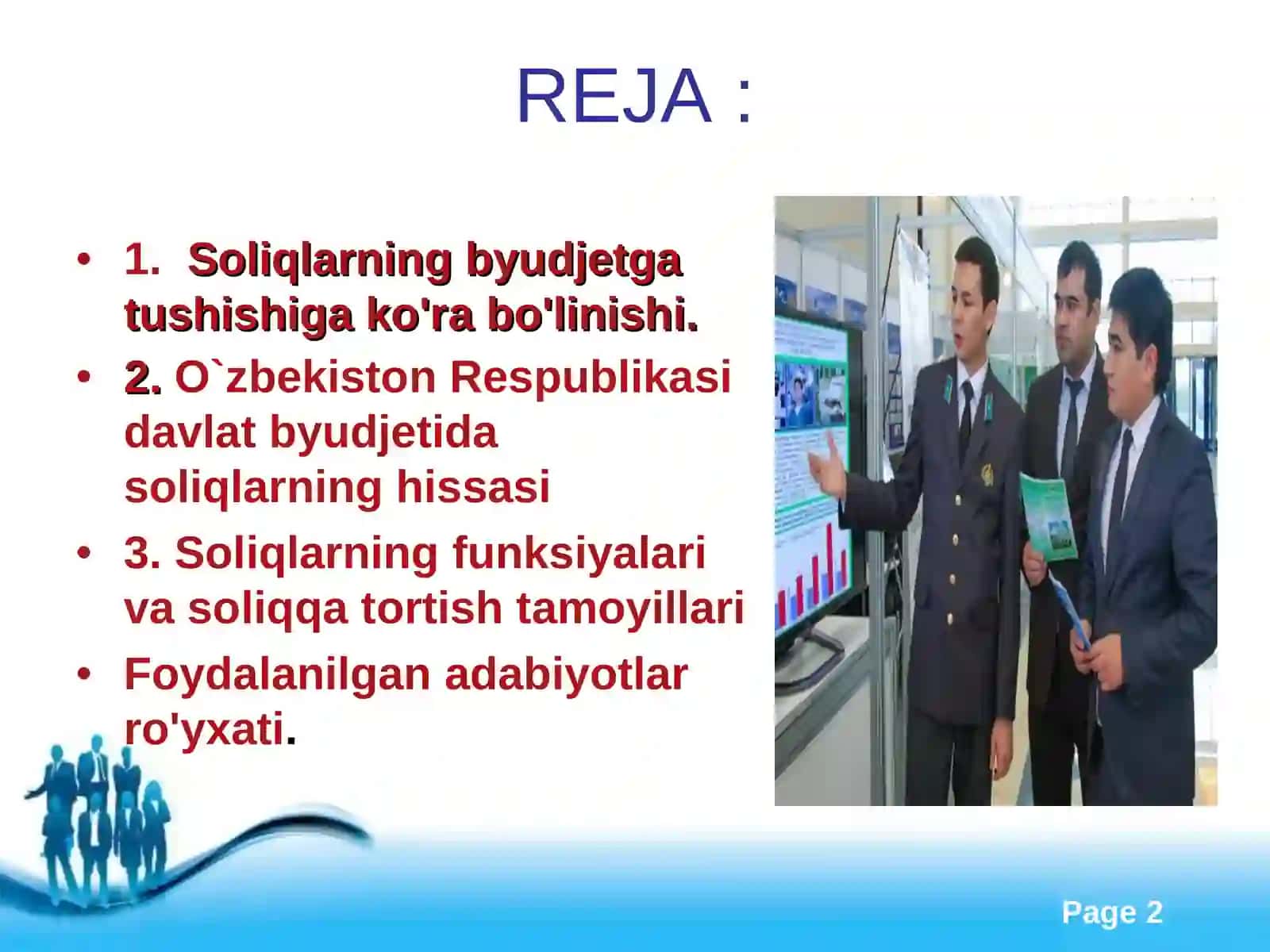 Soliqlarning davlat byudjeti daromadlaridagi o`rni 2