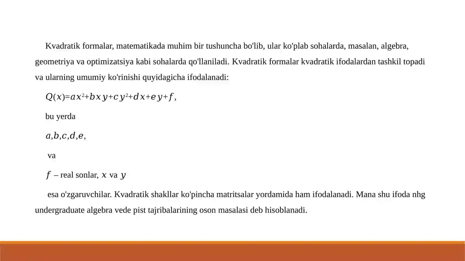 Kvadratik formalarni bilanishlash 2
