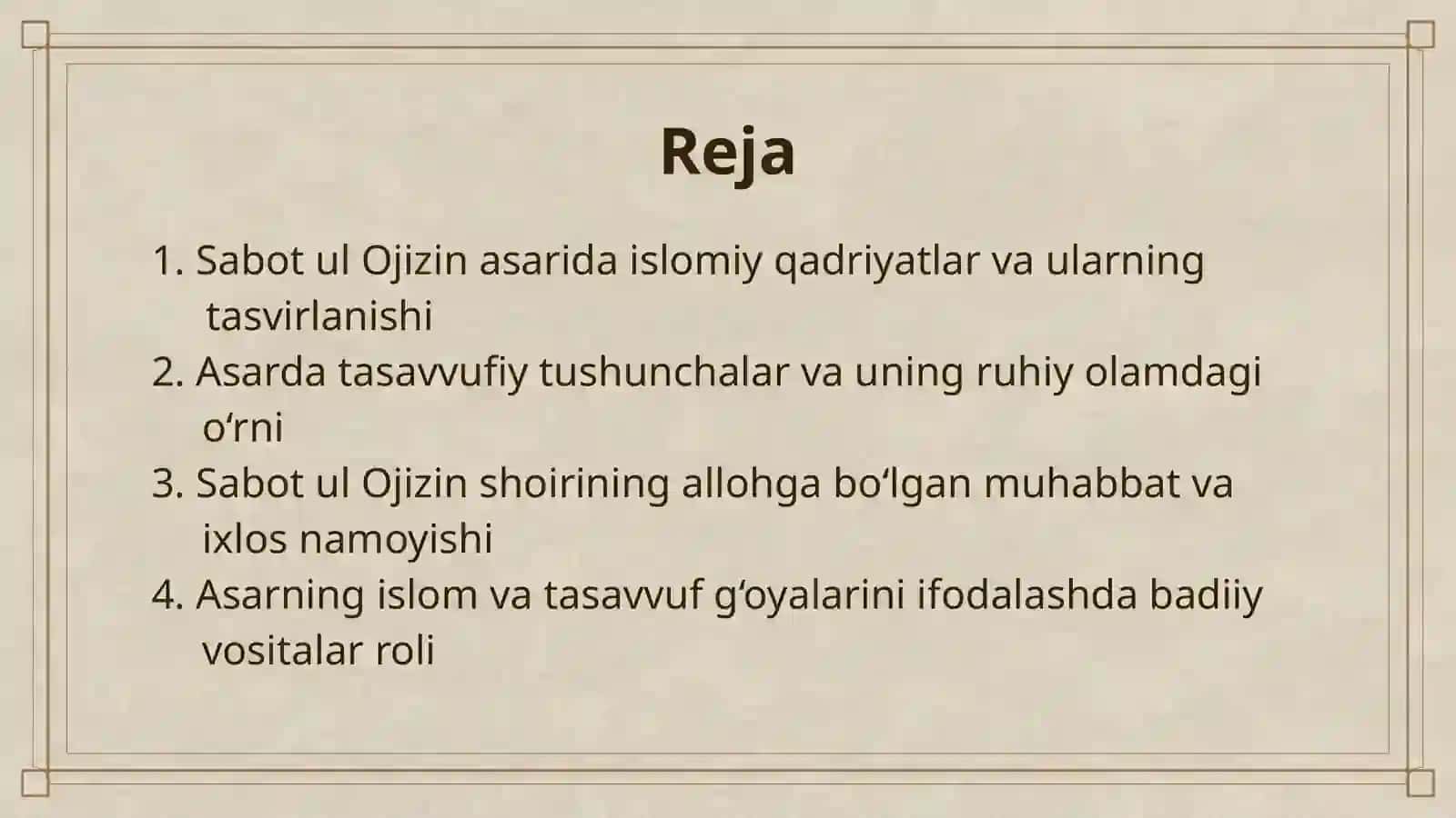 "SABOT UL OJIZIN" DA ISLOM VA TASAVVUF G'OYALARINING IFODALANISHI 2