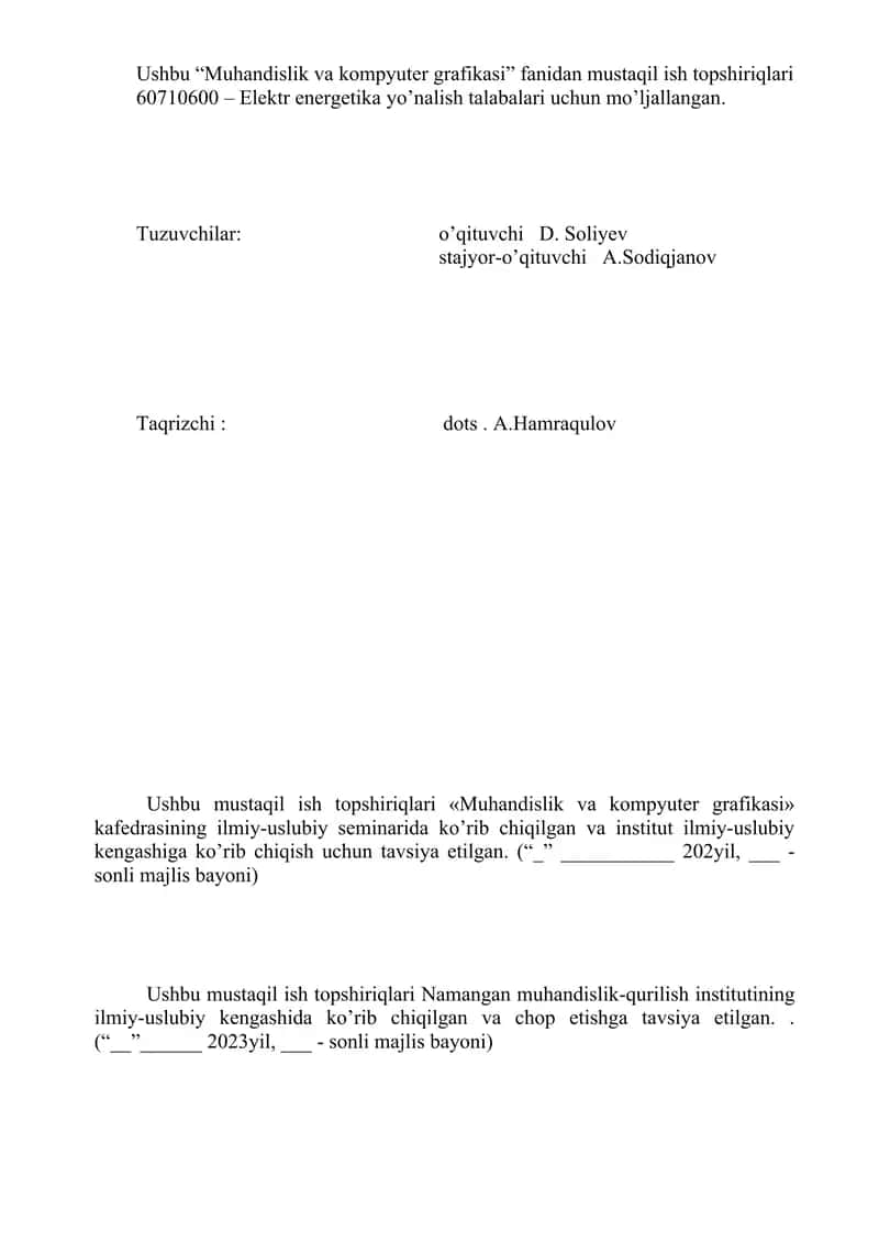 Mustaqil ish topshiriqlari 2