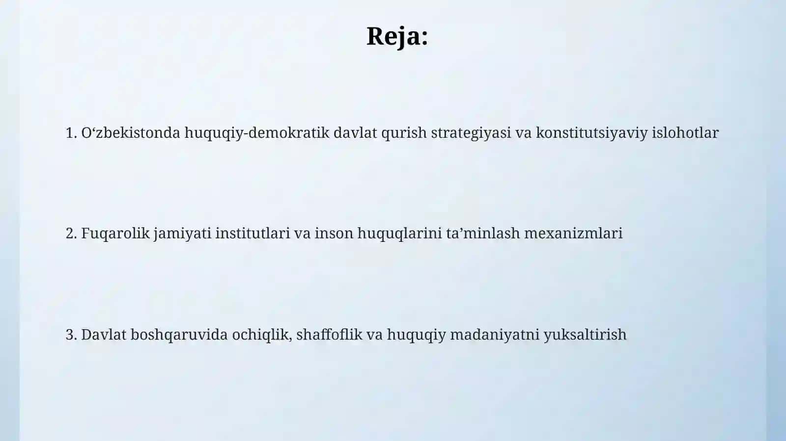 O‘zbekistonda demokratik huquqiy davlat qurish strategiyasi va konstitutsiyaviy islohotlar 2