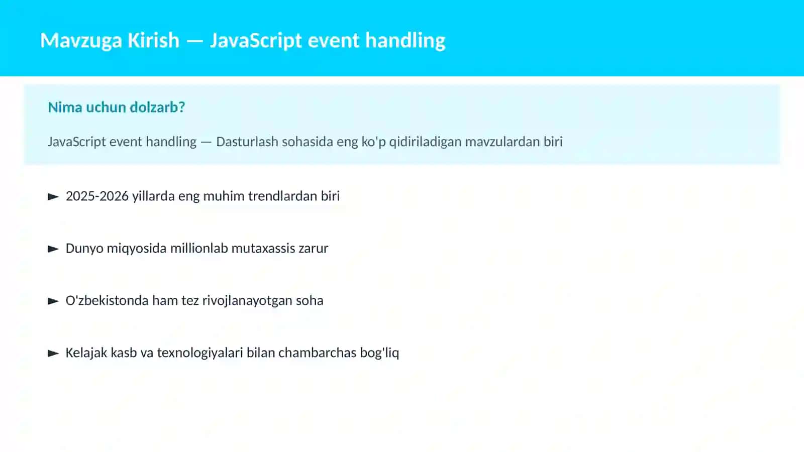 DASTURLASH | JAVASCRIPT VA WEB 2