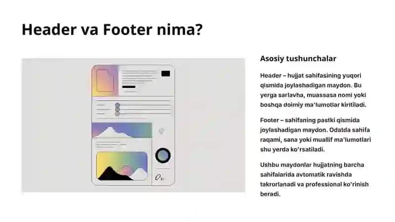 Header va Footer maydonlarini yaratish 2