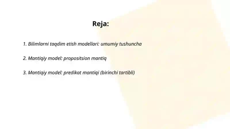 Bilimlarni taqdim etish modellari 2