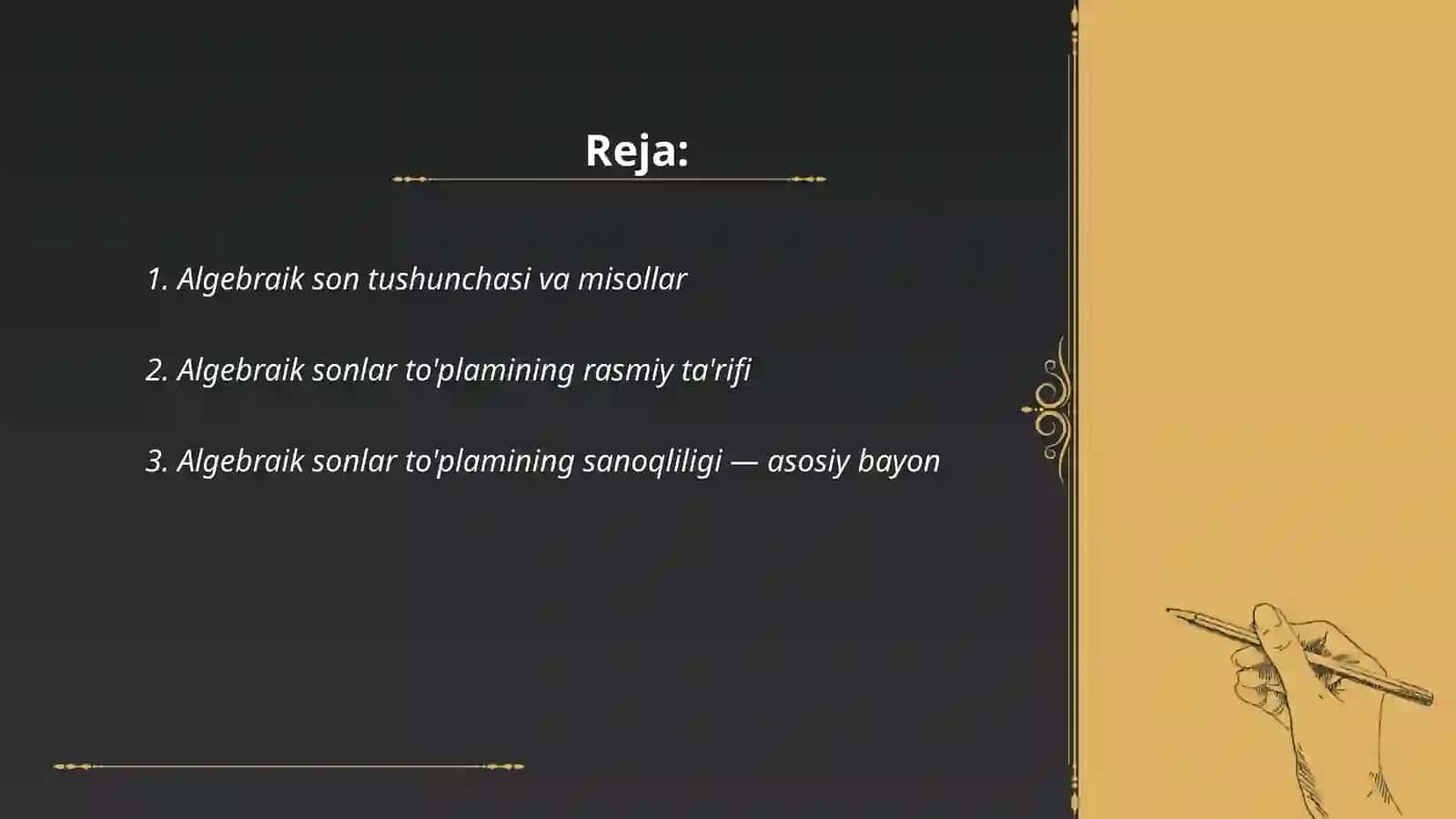Algebraik sonlar to'plamining sanoqliligi 2