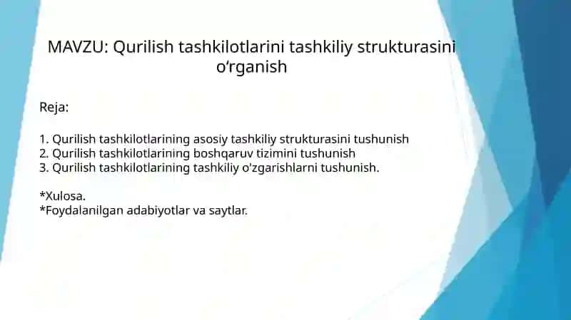 "Qurilishni Tashkil Etish va Rejalashtirish" 2