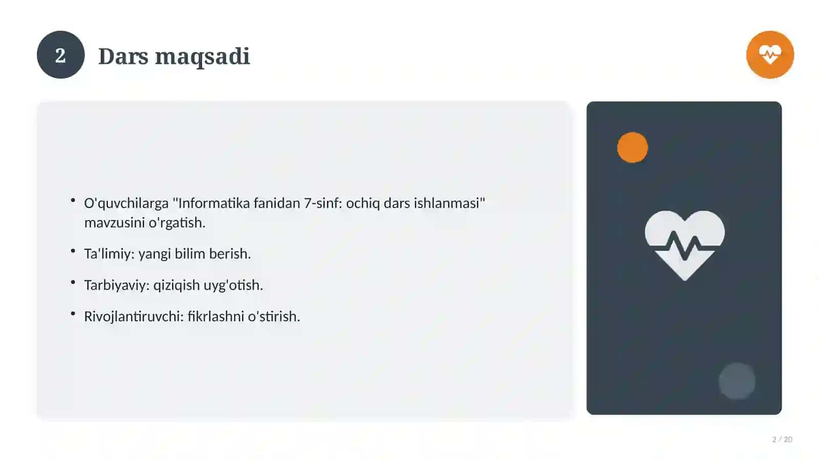 Informatika fanidan 7-sinf: ochiq dars ishlanmasi 2