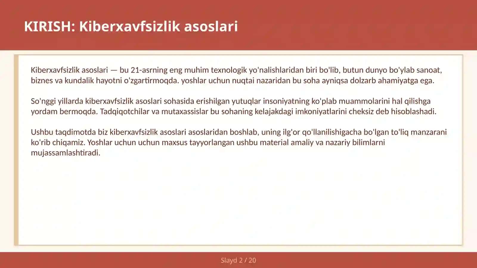 KIBERXAVFSIZLIK ASOSLARI 2