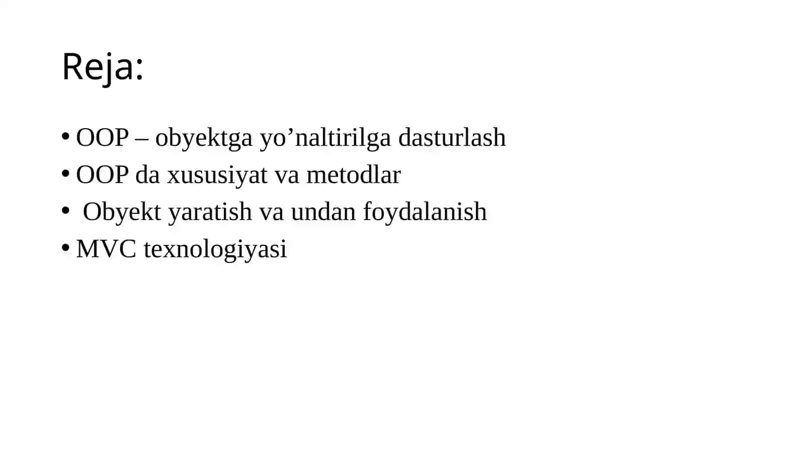Boshlang'ich obyektga yo'naltirilgan dasturlash 2