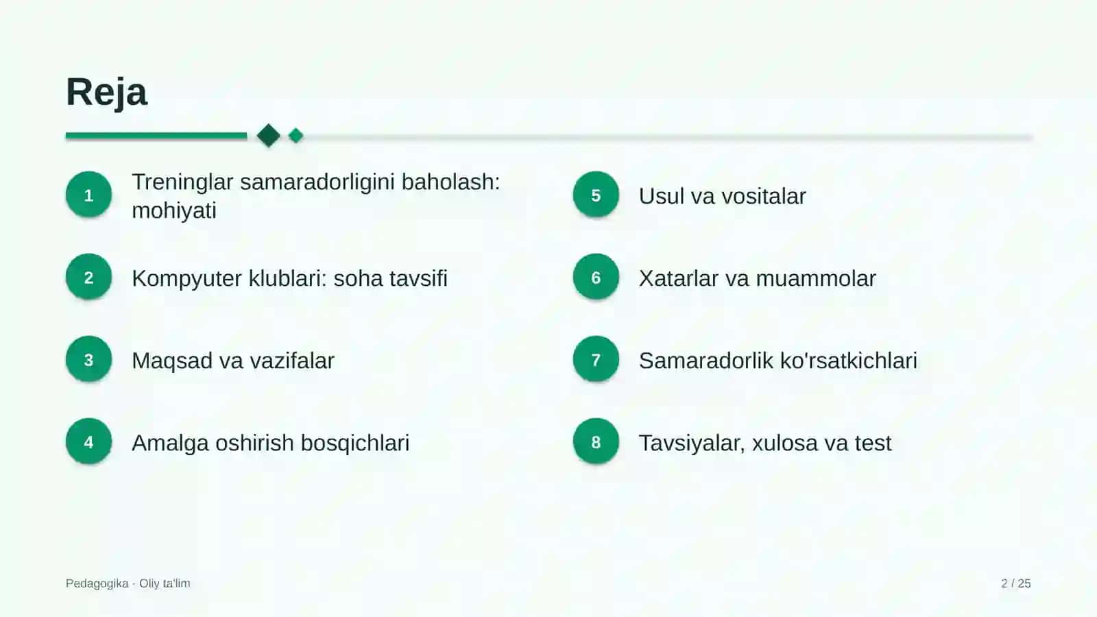 Kompyuter klublarida treninglar samaradorligini baholash 2