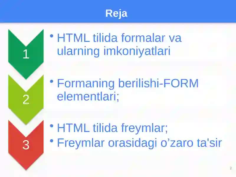HTML tilida formalars, freymlar va obyektlar 2