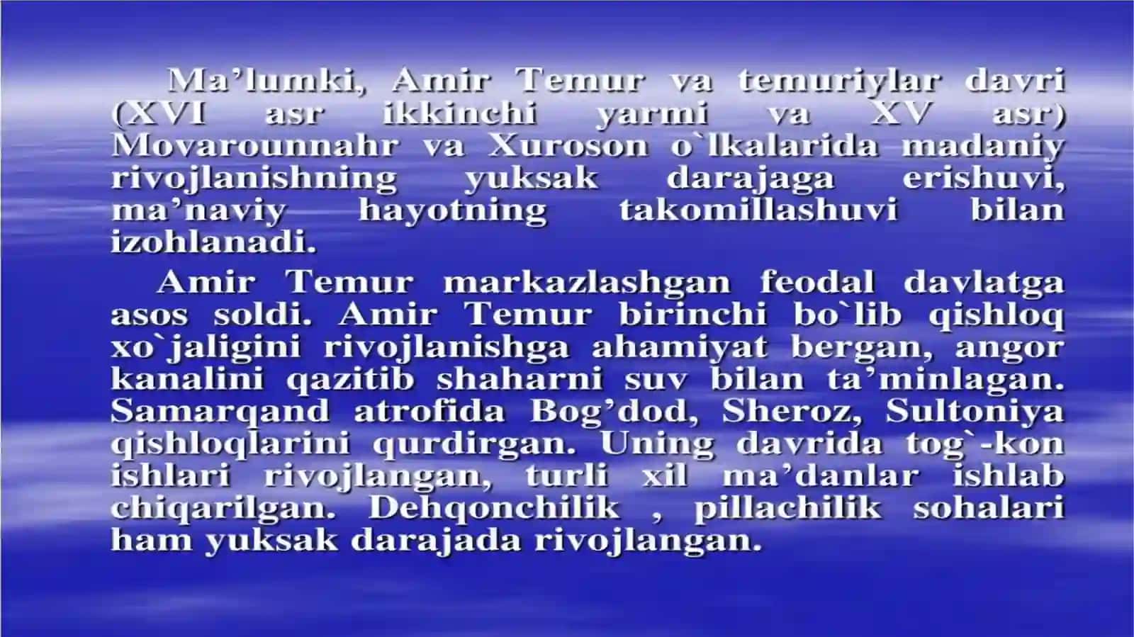 AMIR TEMUR DAVRIDA O'ZBEK DAVLATCHILIGI 2