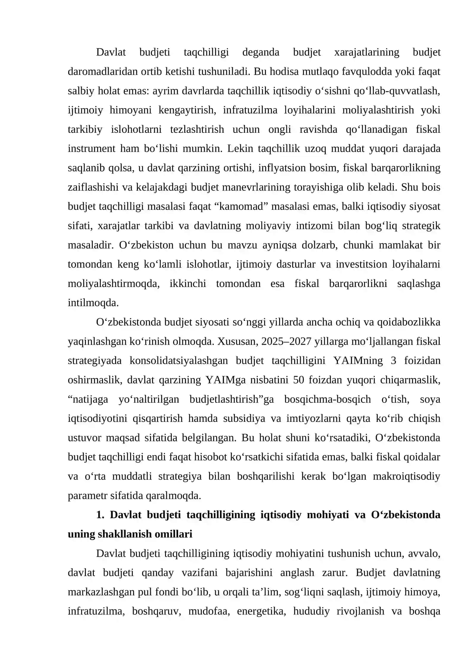 Oʻzbekistonda davlat budjeti taqchilligi 2