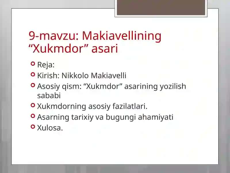Makiavellining “Xukmdor” asari 2