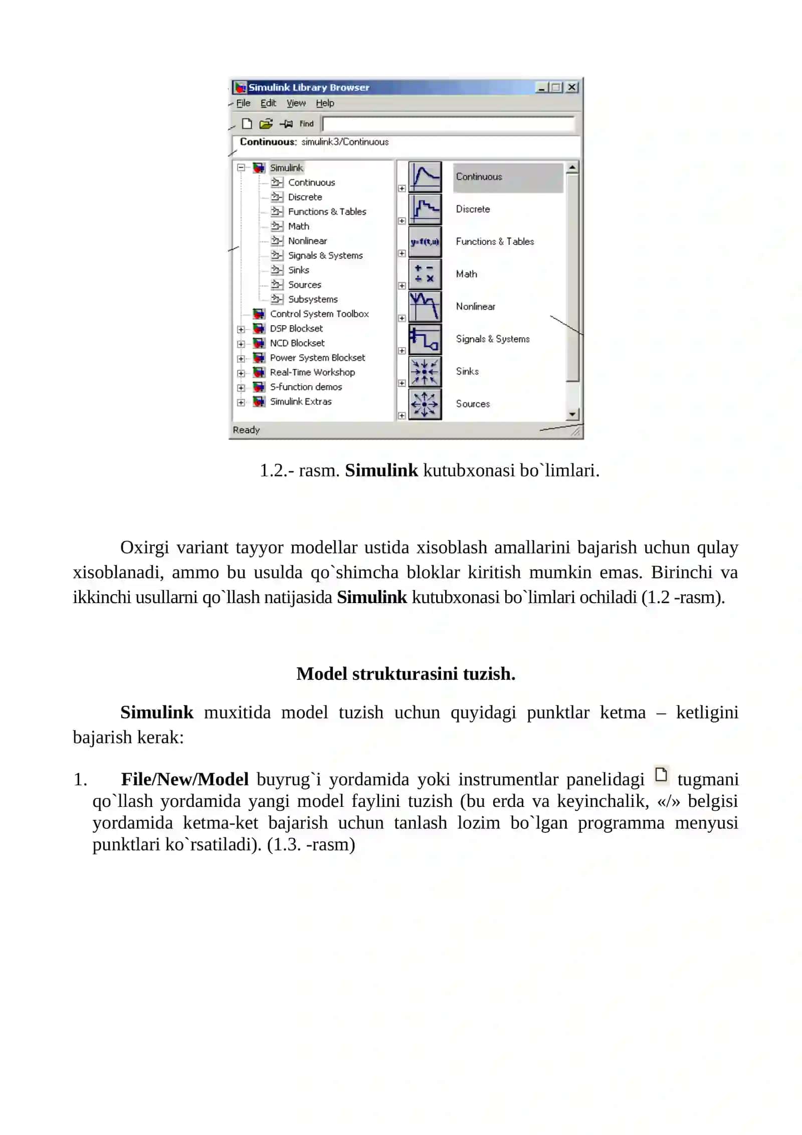 MATLAB amaliy dasturi tarkibiga kiruvchi SIMULINK paketi bilan  tanishish. 2