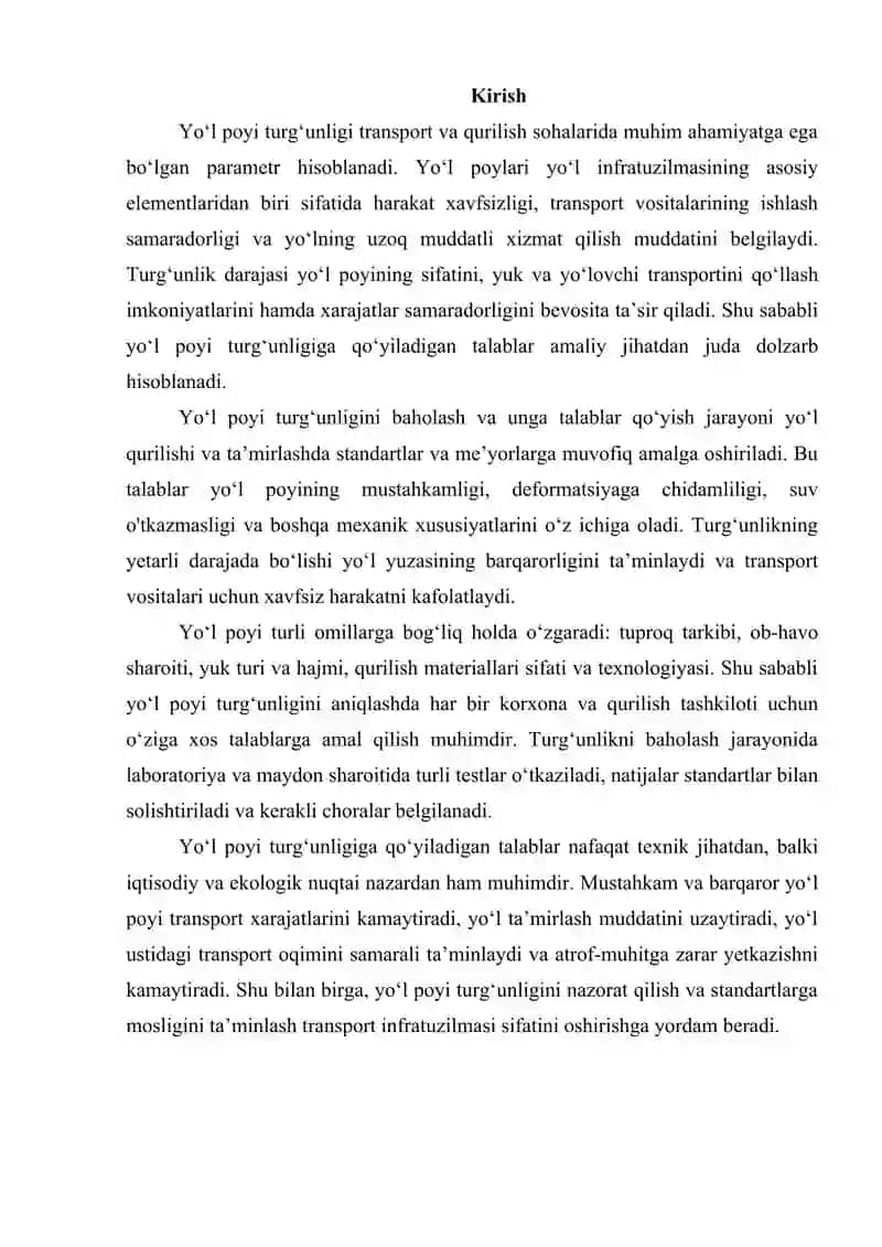 Yo‘l poyi turg‘unligiga qo‘yiladigan talablar 2