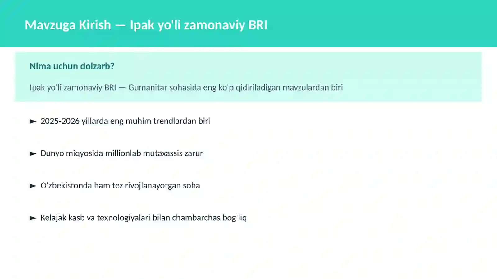 Ipak yo'li zamonaviy BRI 2