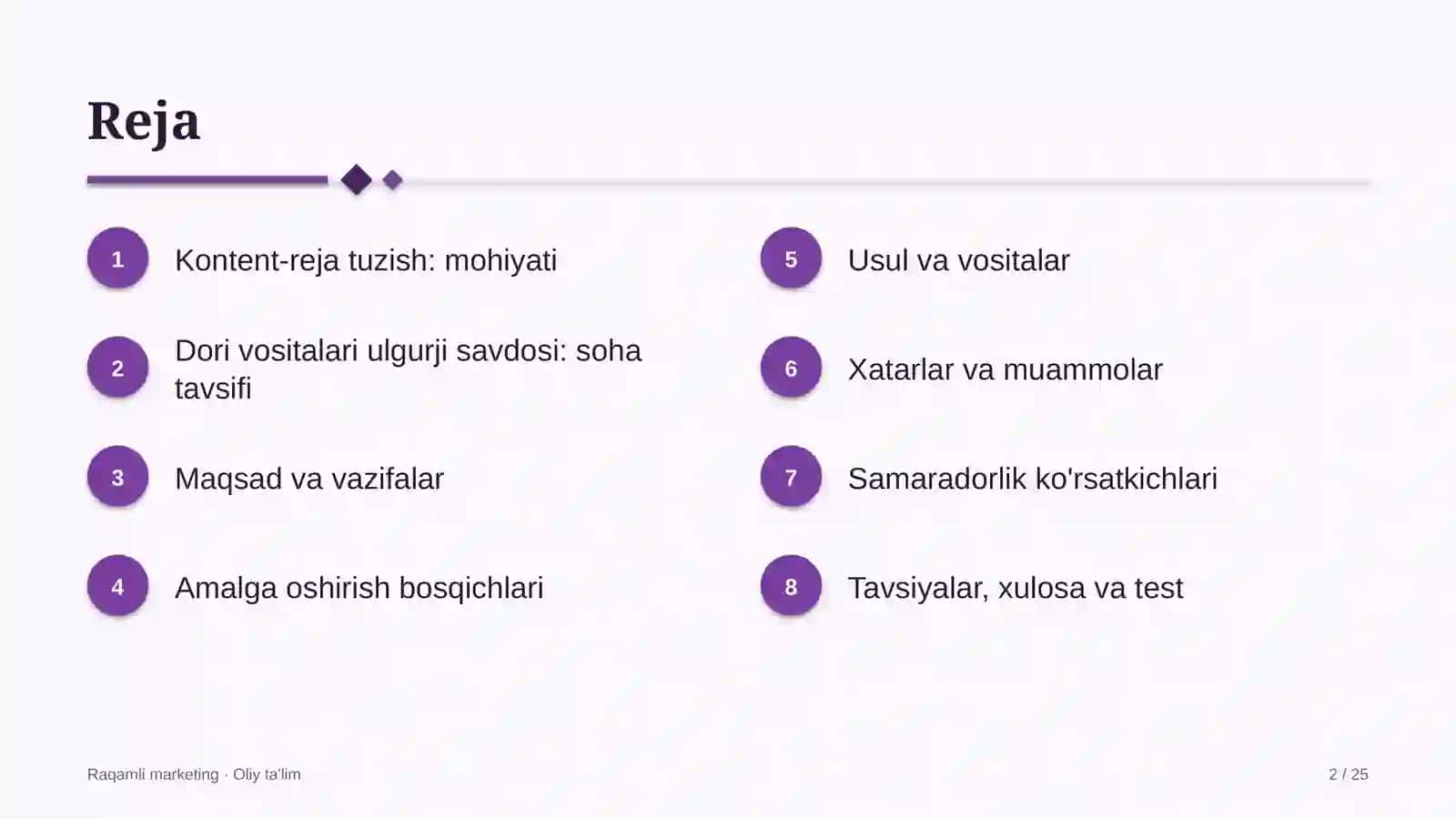 Dori vositalari ulgurji savdosida kontent-reja tuzish 2