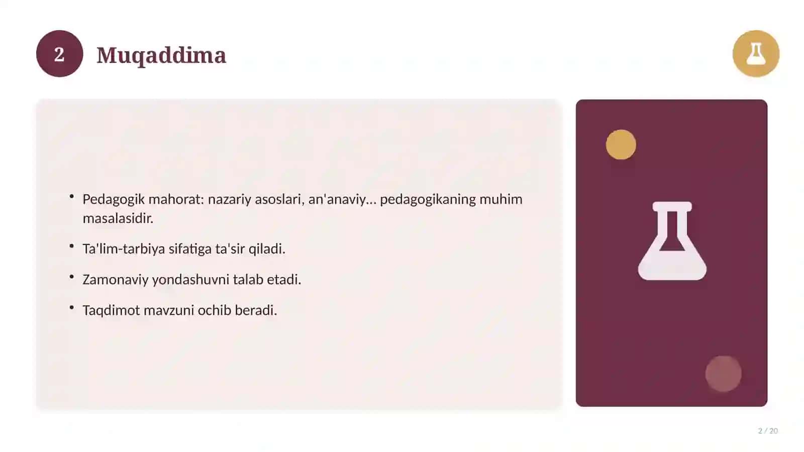 Pedagogik mahorat: nazariy asoslari, an'anaviy yondashuvda (Magistrlik dissertatsiyasi mavzusi) 2