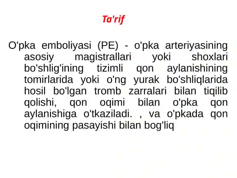 O'pka emboliyasi 2